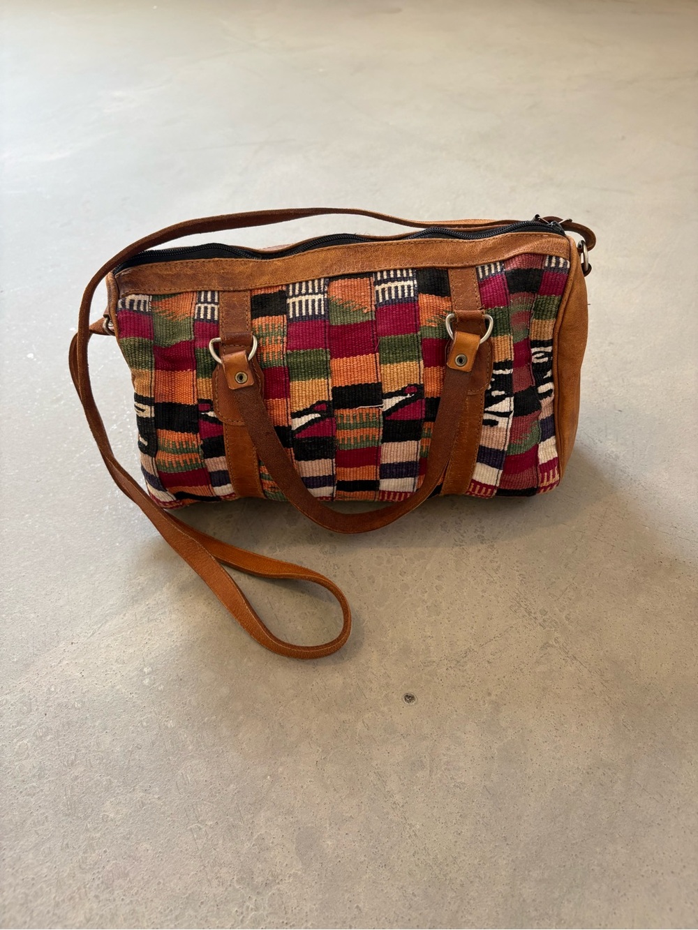 Vintage Leather Huipil Embroidered Patchwork Bohemian Medium Hand Bag